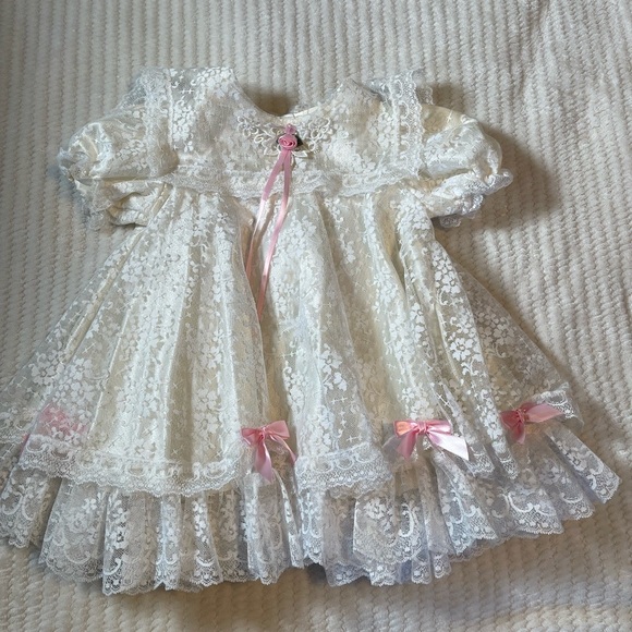 memories Other - Elegant Lace Baby Dress with Pink Accents